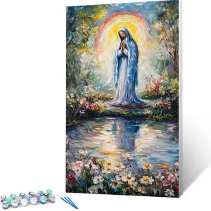 Paint by Numbers Kit for Adults - Holy Mother Adult Paint by Number Kits on Canvas for Beginners, Flower DIY Acrylic Oil Number Painting Kits for Home Wall Decor, Wall Art Gift 14" Wx28 L A -F/C