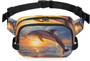 Painted Dolphin Fanny Packs Belt Bag for Women Man Dolphin Waist Pack Fashion Crossbody Bag Hip Bum Bag with Adjustable Strap for Outdoors Workout Casual Traveling Running Hiking Cycling