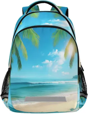 Palm Sea Beach Design Waterproof Backpack - Casual Outdoor Sports Daypack with Ergonomic Shoulder Straps#207
