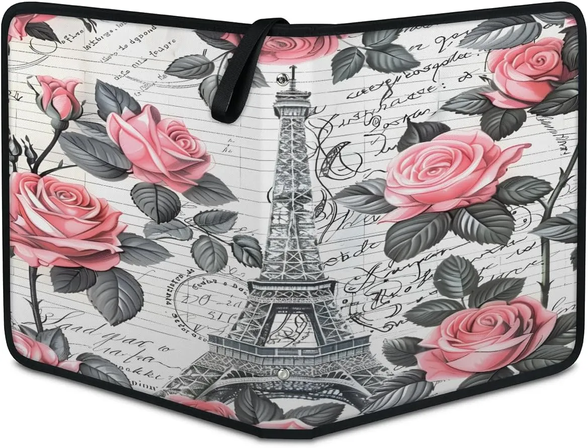 Paris 3 Ring Trading Zipper Binder Strap, Trading Card Binder 4 Pocket, 400 Pockets Card Holder with 50 Removable Sleeves for Game Cards