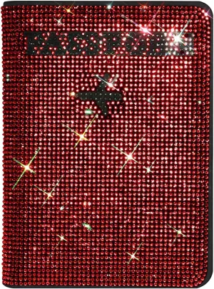 Passport Holder Cover,Crystal Diamond Ladies Key Purse Bag Passport Holder Case Leather Travel Documents Organizer Protector with Bling Rhinestone Luggage Tag (Red)