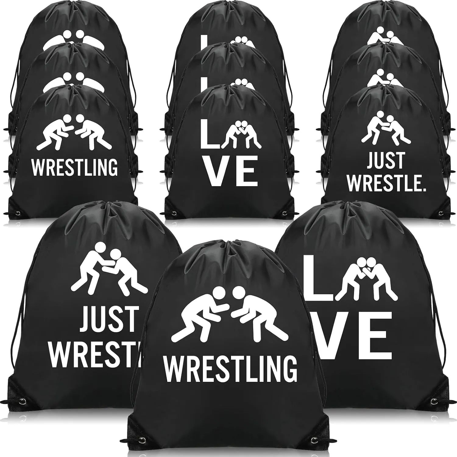 Paterr 12 Pieces Wrestling Drawstring Bag Sport Pack Cinch Sack Unisex Fan Backpack for Men Women, 3 Styles