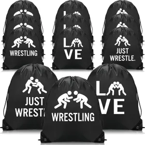 Paterr 12 Pieces Wrestling Drawstring Bag Sport Pack Cinch Sack Unisex Fan Backpack for Men Women, 3 Styles