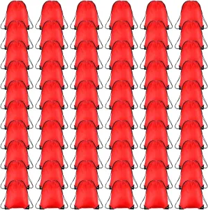 PATIKIL Drawstring Backpack Bulk 60 Pack Draw String Bags 210D Polyester Gym Cinch Sack for Women Men Gym Sport Travel Party, Red (16.5" x 13.3")