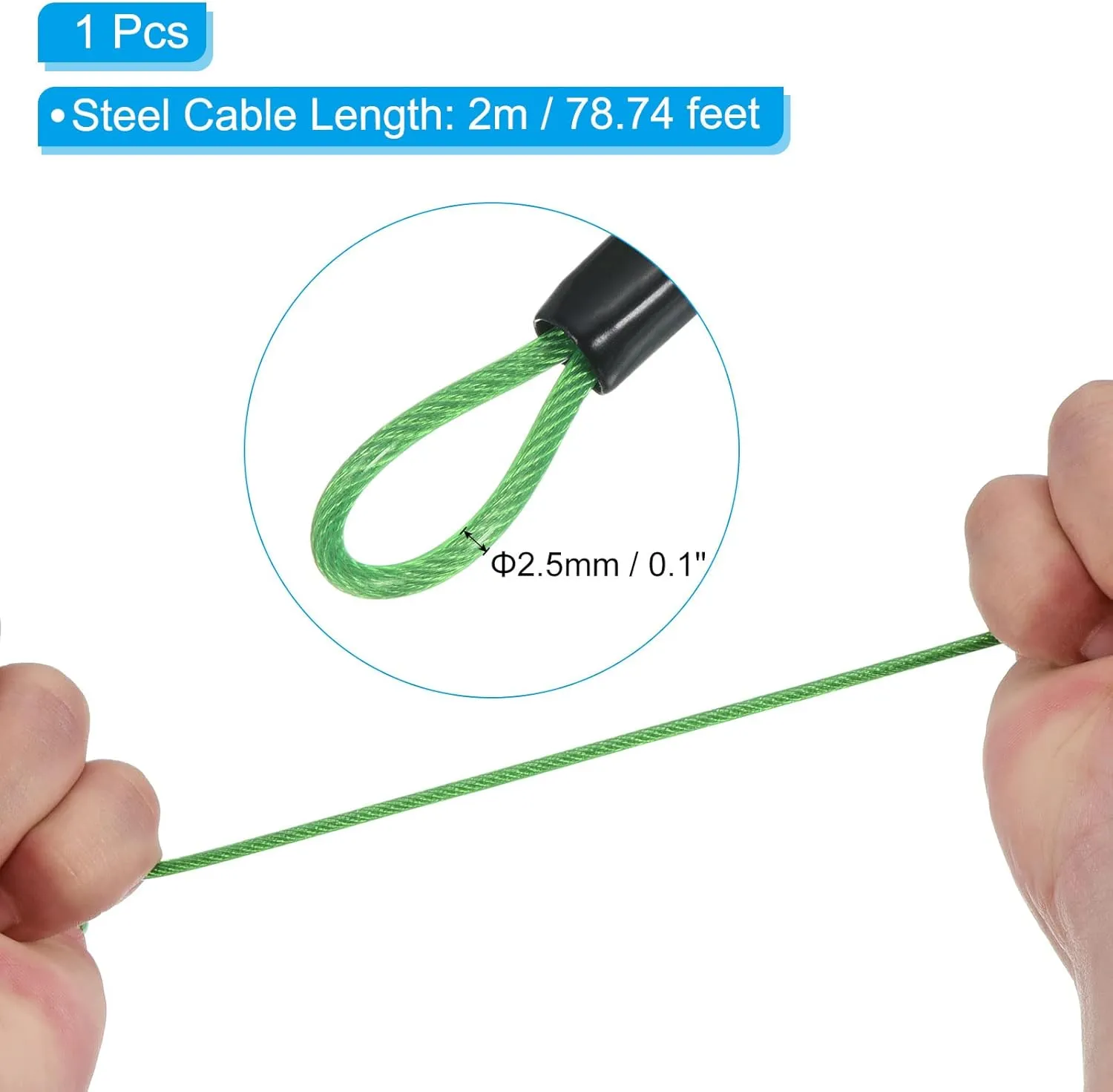 PATIKIL Security Steel Cable with 4 Digit Combination Lock, 6.5Ft Coated Safety Wire Rope Double Loop Padlock for Outdoor Travel Luggage, Green