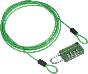 PATIKIL Security Steel Cable with 4 Digit Combination Lock, 6.5Ft Coated Safety Wire Rope Double Loop Padlock for Outdoor Travel Luggage, Green