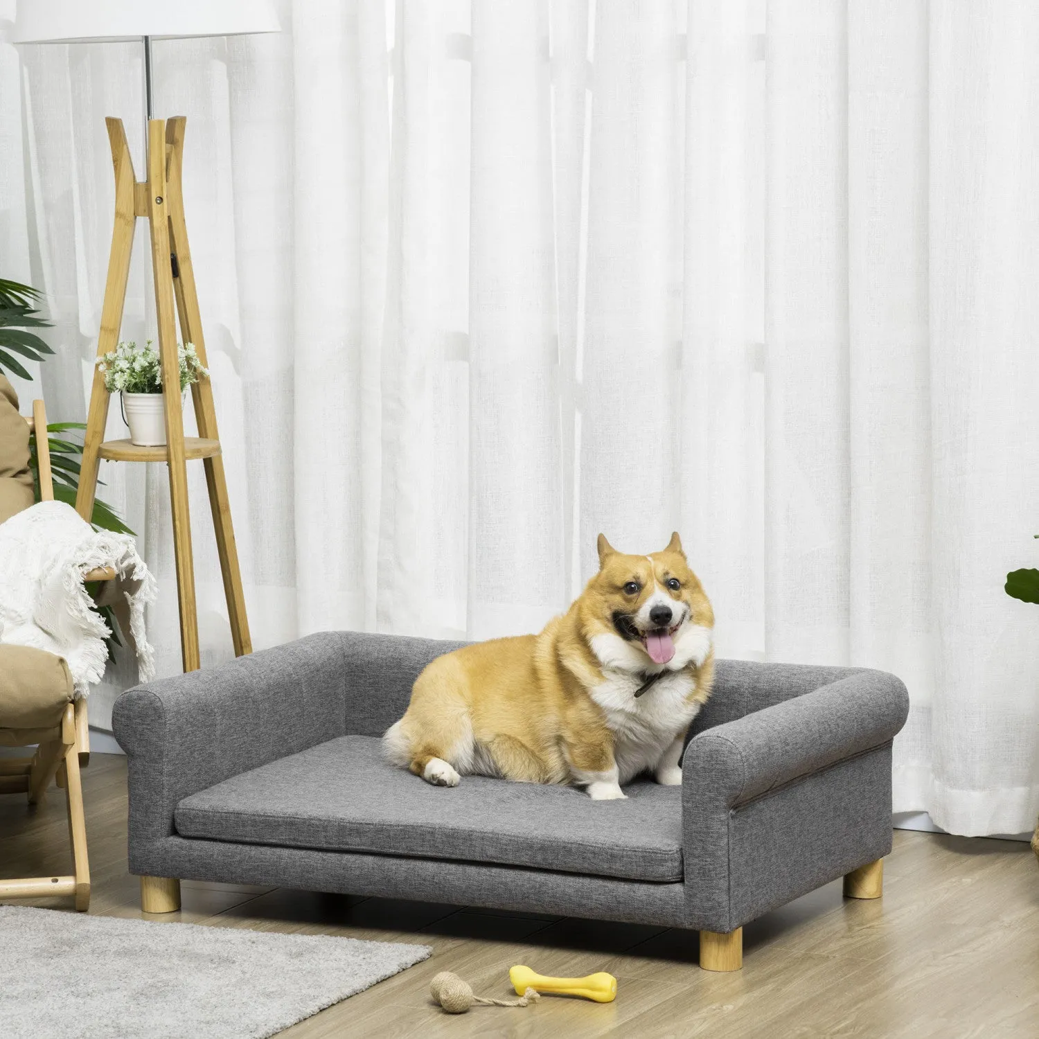 Pawhut Modern Pet Sofa Cat Or Medium Large Dog Bed W/ Removable Seat Cushion, Dark Grey|Pawhut Canape Moderne Pour Animal Domestique Lit Pour Chat Ou Grand Chien Avec Coussin De Siege Amov