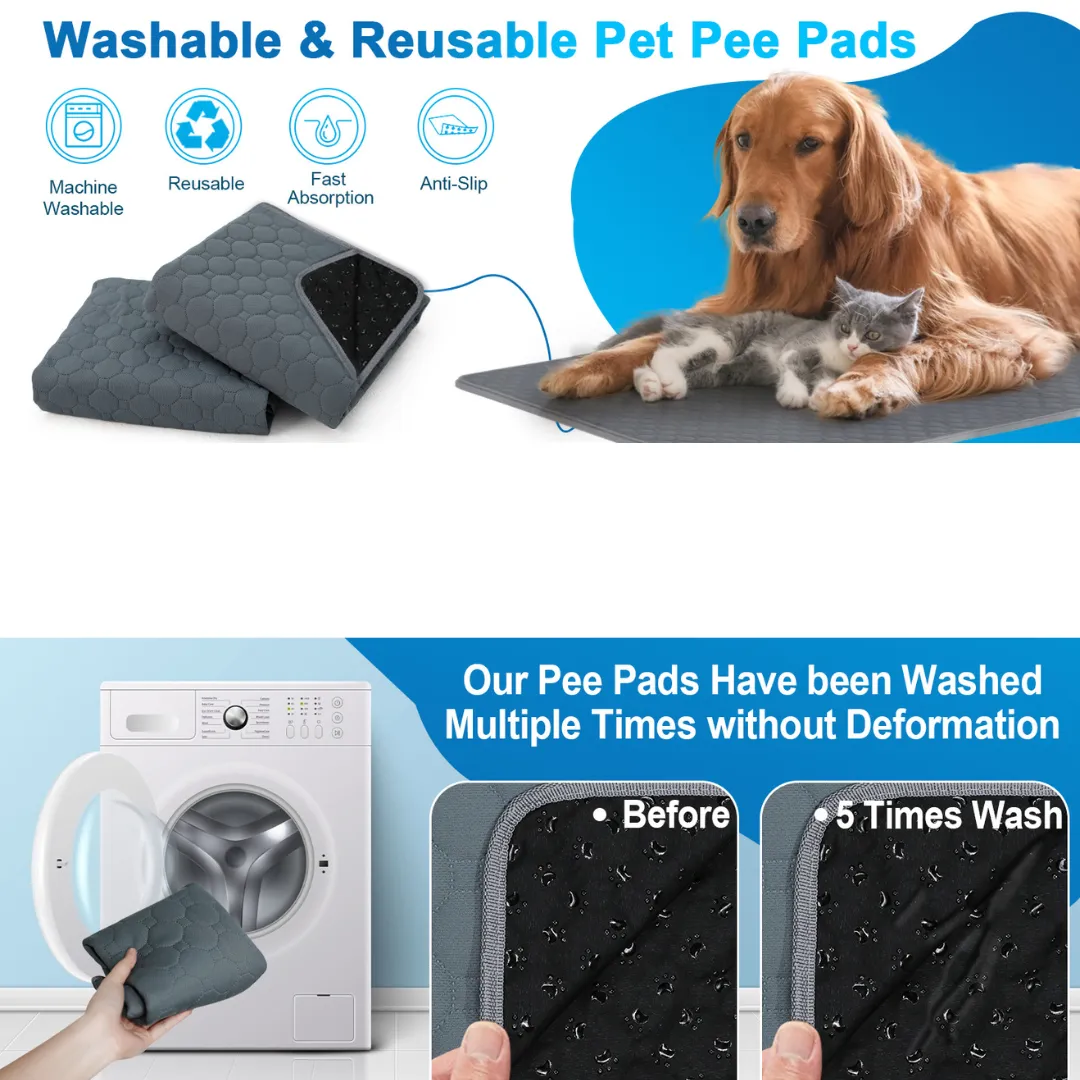 PAWMOM Super Absorbent Washable Pee Pads with Non-Slip Design for Pets