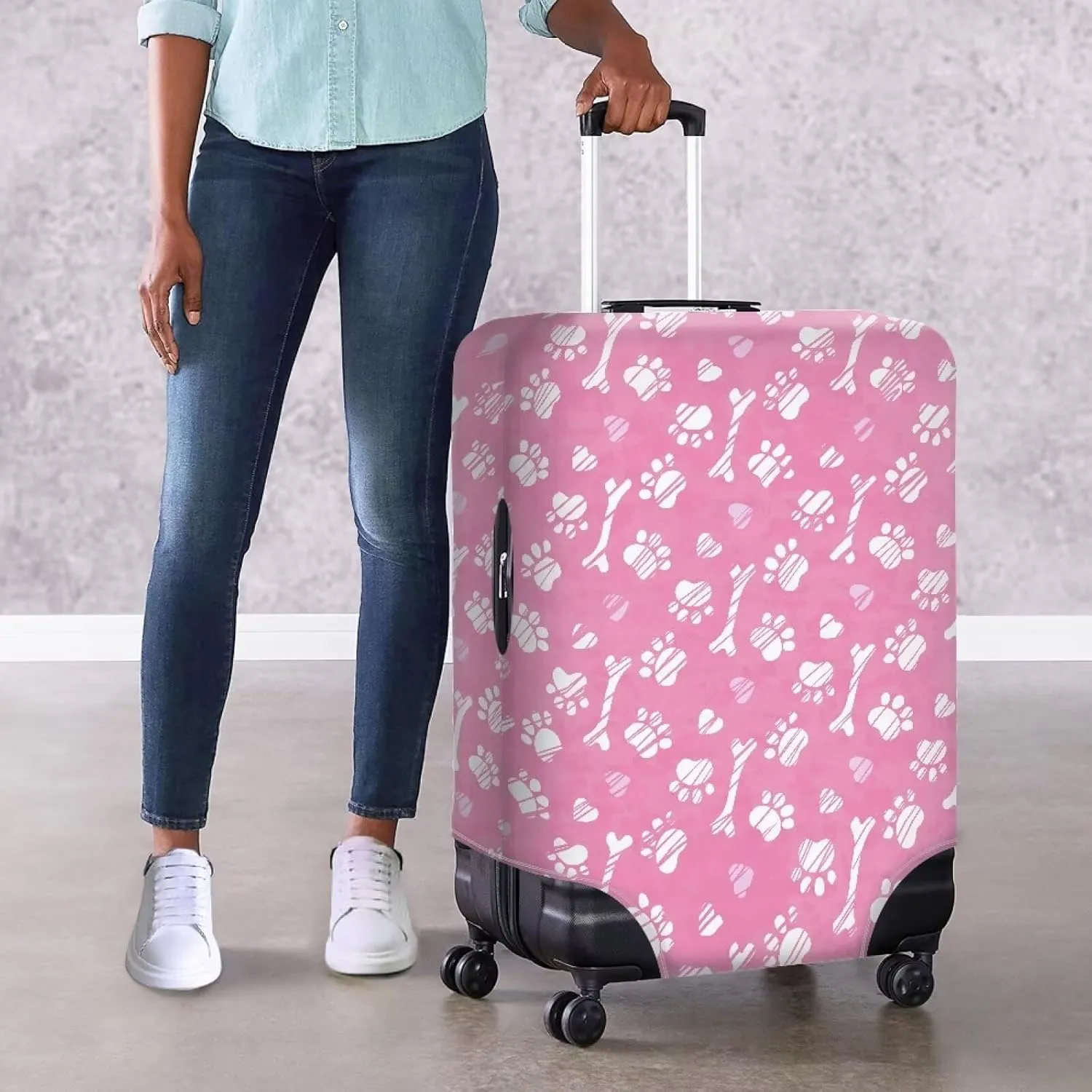 Paws Love Bones Suitcase Cover Protectors 18/24/28/32 Inch Luggage Cover for Wheeled Suitcase Travel Elastic Suitcase Protector Custom Suitcase Cover Duffle Bag Covers Protector for Travel-L