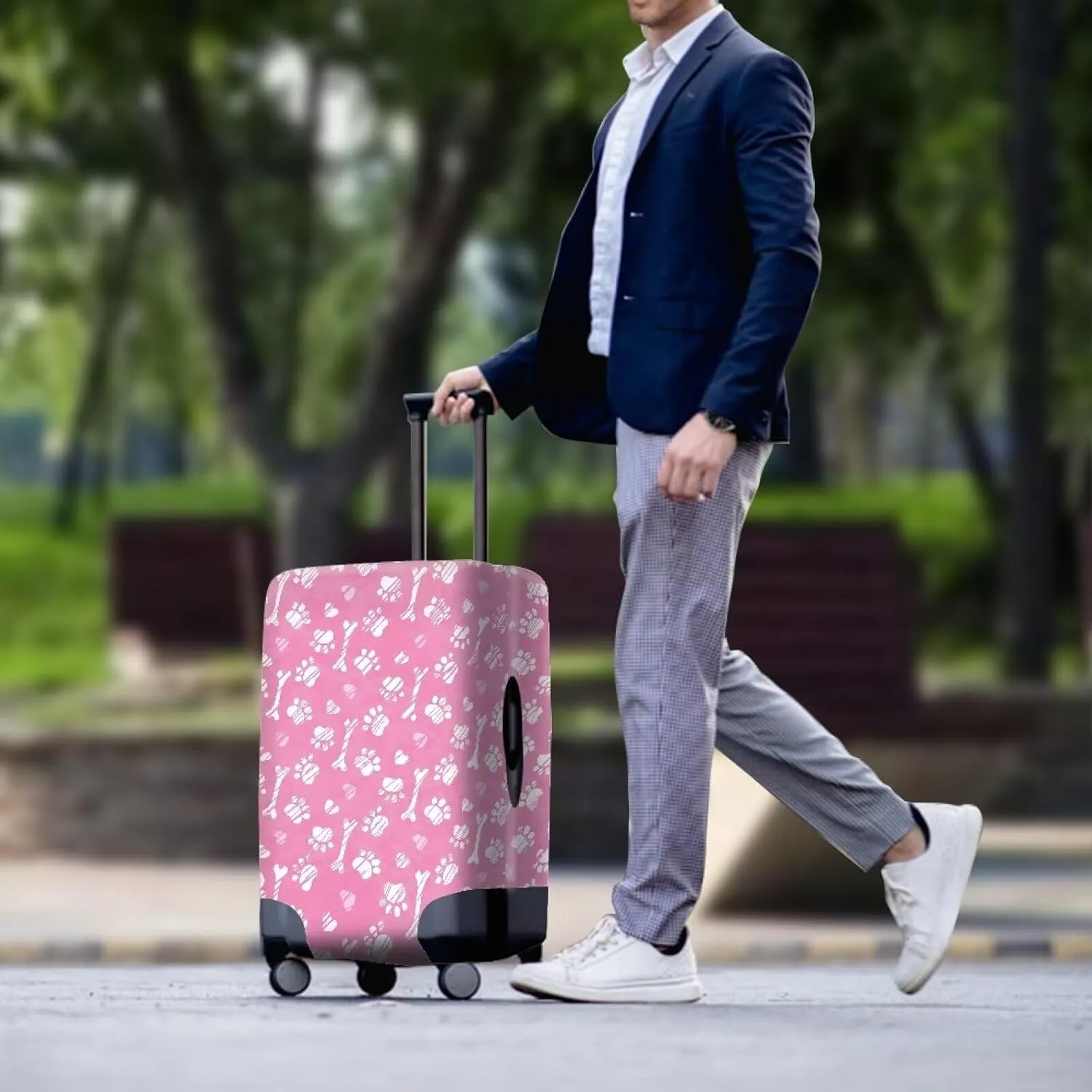 Paws Love Bones Suitcase Cover Protectors 18/24/28/32 Inch Luggage Cover for Wheeled Suitcase Travel Elastic Suitcase Protector Custom Suitcase Cover Duffle Bag Covers Protector for Travel-L