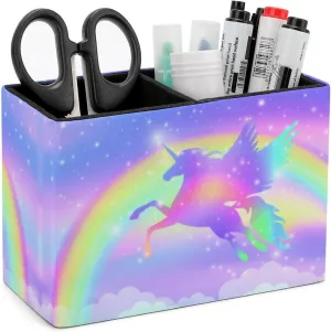 Pencil Holder for Desk, Rainbow Unicorn Pen Holder Storage Desktop Pen Organizer Desk Pencil Organizer Makeup Brush Holder for Office School College Leather