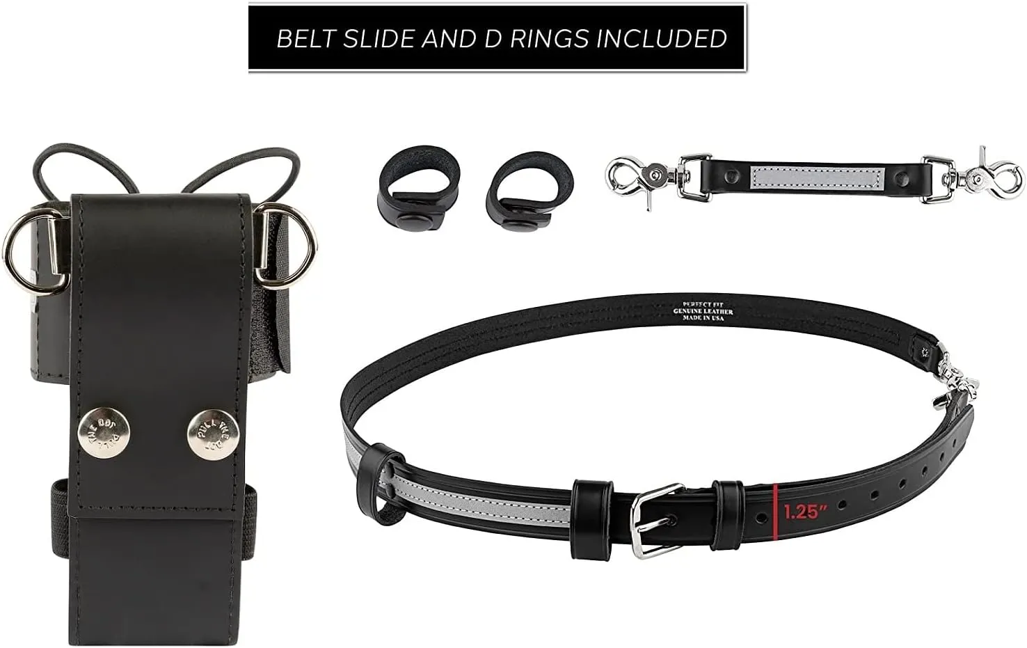 Perfect Fit Shield Wallets Leather Firefighter Reflective Bundle Includes L-Style Universal Radio Holster Case, Radio Strap Harness, Anti-Sway Strap for Radio Strap and 2 Cord Keepers
