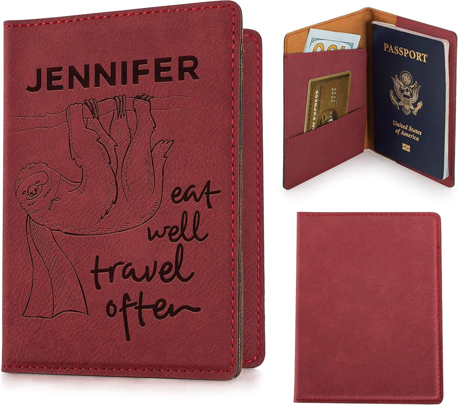 Personalization Lab Burgundy Leatherette Passport Holder, Women's Travel Wallet, Custom Passport Cover - Scratch Resistant, Lightweight