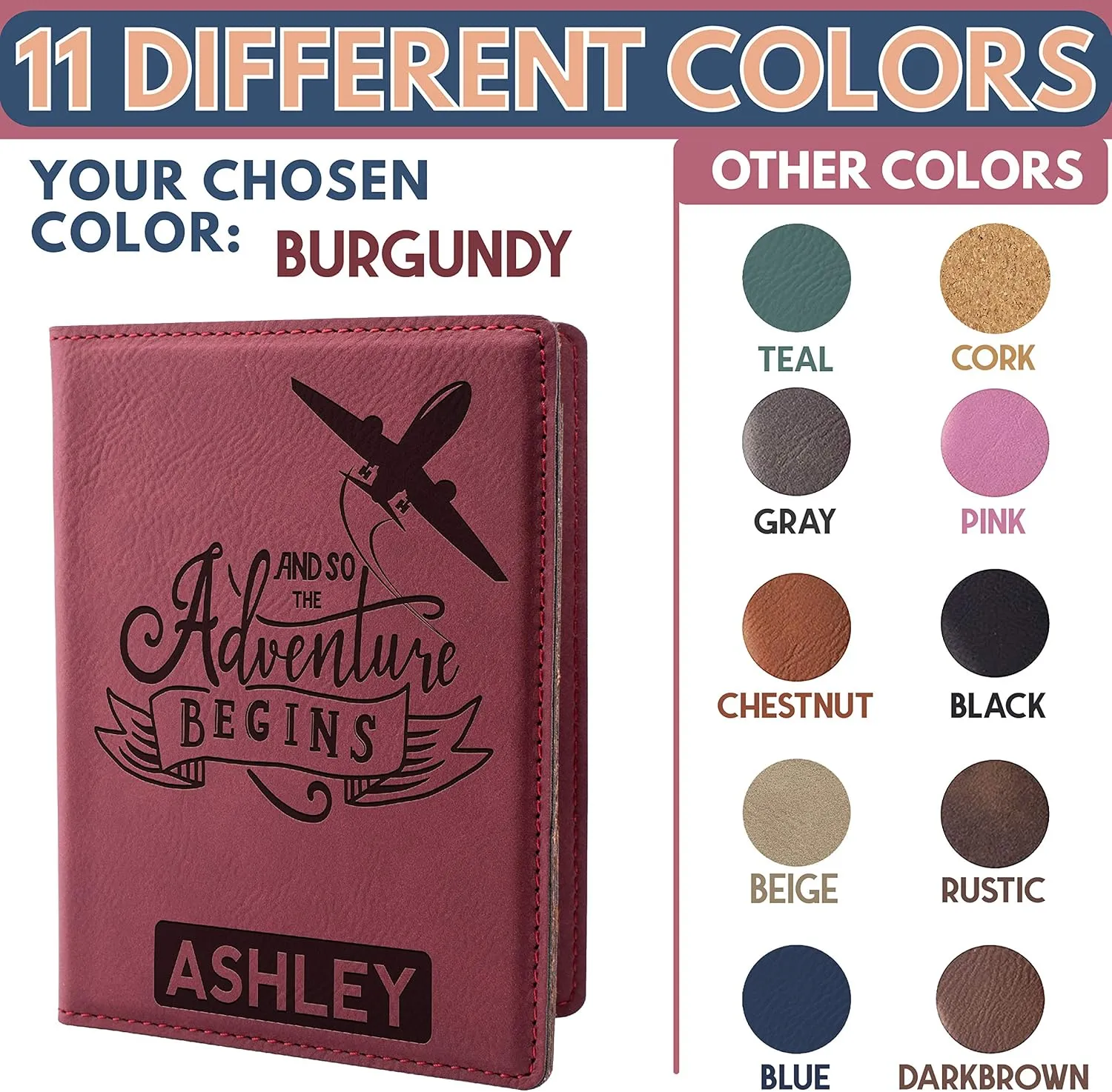 Personalization Lab Burgundy Leatherette Passport Holder, Women's Travel Wallet, Custom Passport Cover - Scratch Resistant, Lightweight