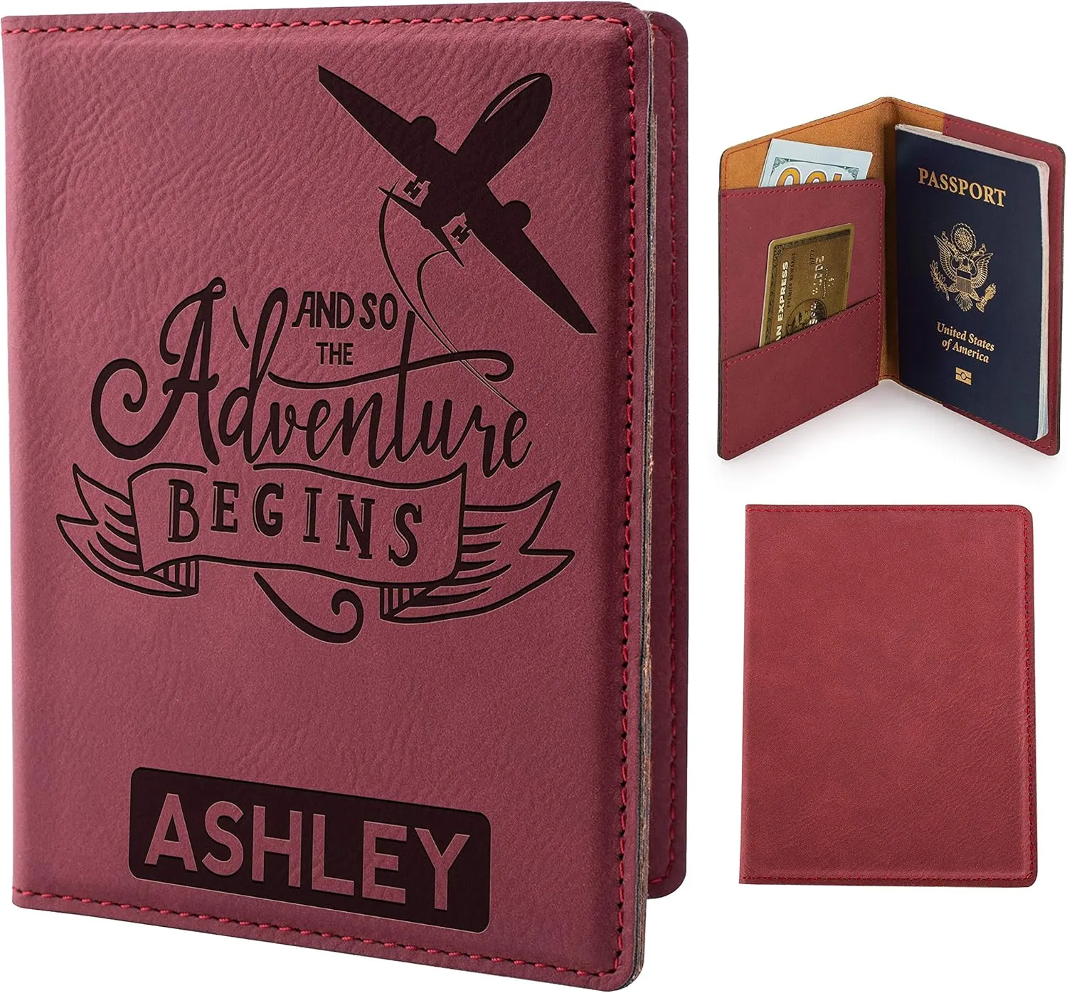 Personalization Lab Burgundy Leatherette Passport Holder, Women's Travel Wallet, Custom Passport Cover - Scratch Resistant, Lightweight