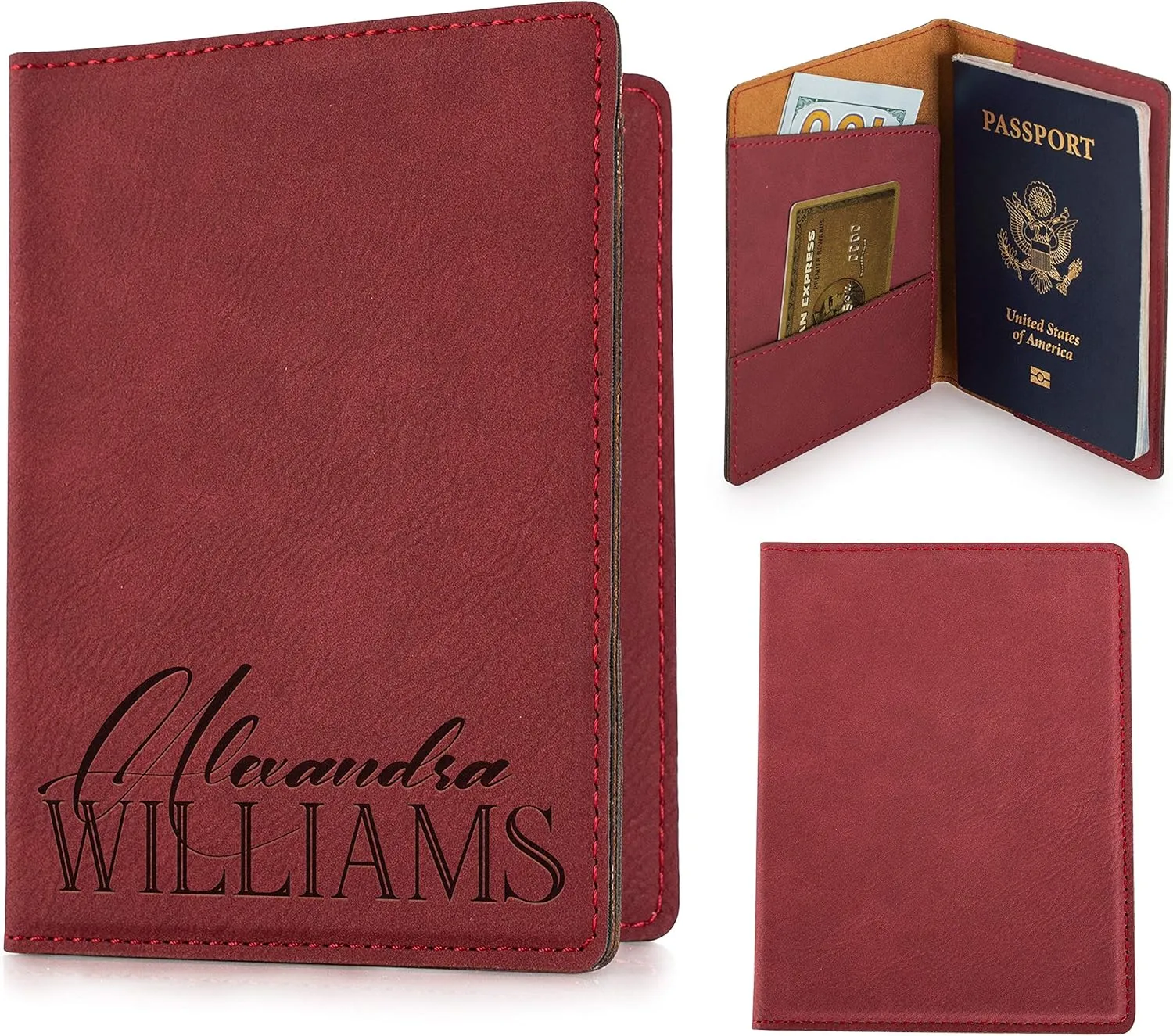 Personalization Lab Burgundy Leatherette Passport Holder, Women's Travel Wallet, Custom Passport Cover - Scratch Resistant, Lightweight