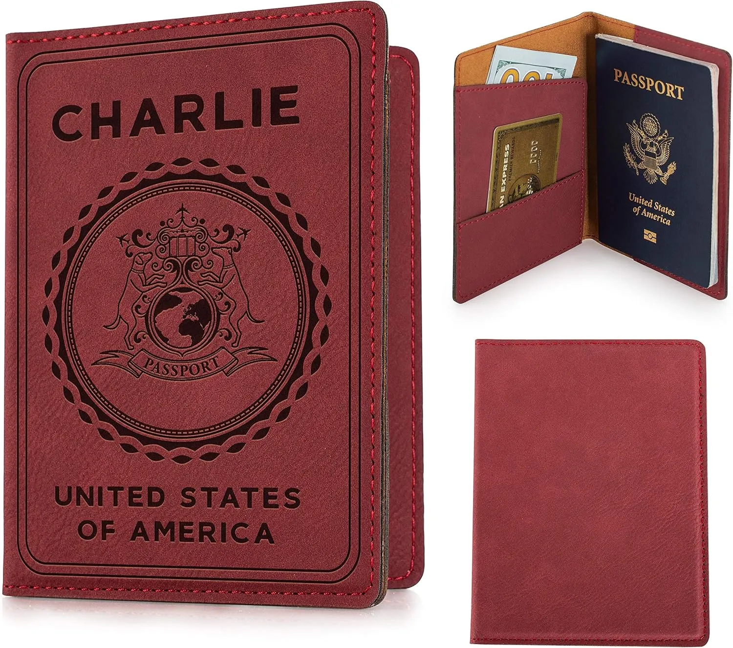 Personalization Lab Burgundy Leatherette Passport Holder, Women's Travel Wallet, Custom Passport Cover - Scratch Resistant, Lightweight