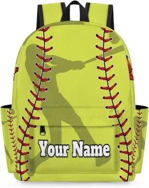 Personalized Baseball Preschool Toddler Backpack for Boys Girls Custom Kids Name Small Bookbags Kindergarten Elementary Backpack, Yellow Sport Softball