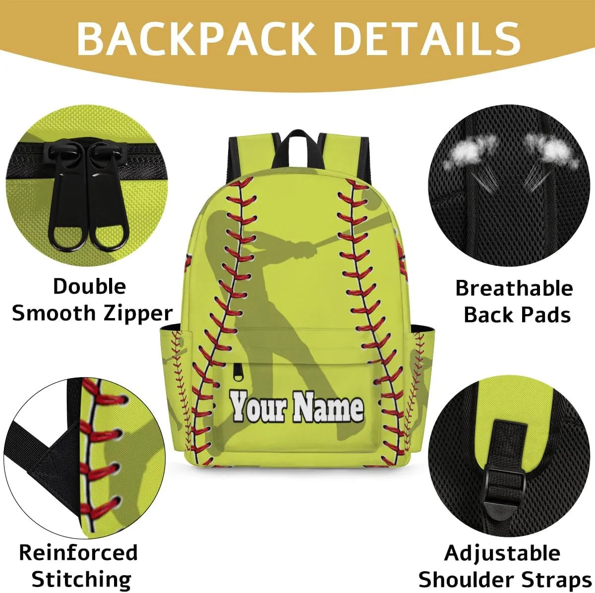 Personalized Baseball Preschool Toddler Backpack for Boys Girls Custom Kids Name Small Bookbags Kindergarten Elementary Backpack, Yellow Sport Softball
