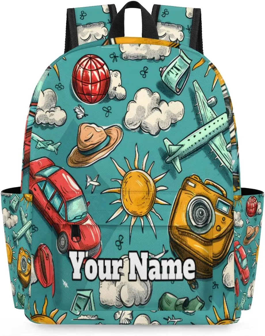 Personalized Camera Car Aircraft Preschool Toddler Backpack for Boys Girls Custom Kids Name Small Bookbags Kindergarten Elementary Backpack, Tropical Sun