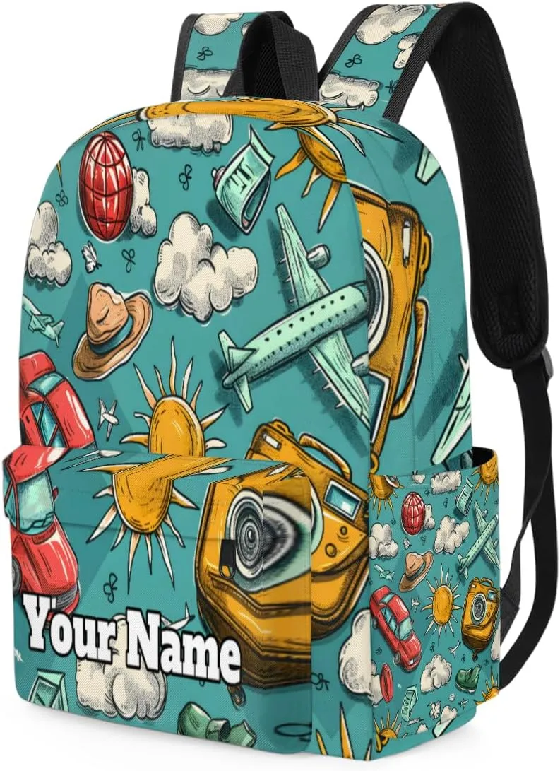 Personalized Camera Car Aircraft Preschool Toddler Backpack for Boys Girls Custom Kids Name Small Bookbags Kindergarten Elementary Backpack, Tropical Sun