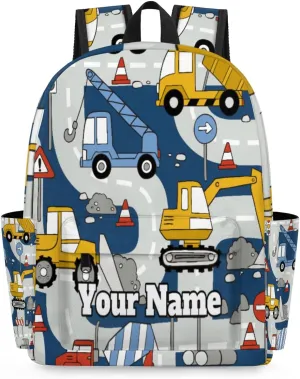 Personalized Construction Trucks Preschool Toddler Backpack for Boys Girls Custom Kids Name Small Bookbags Kindergarten Elementary Backpack, Cartoon Car