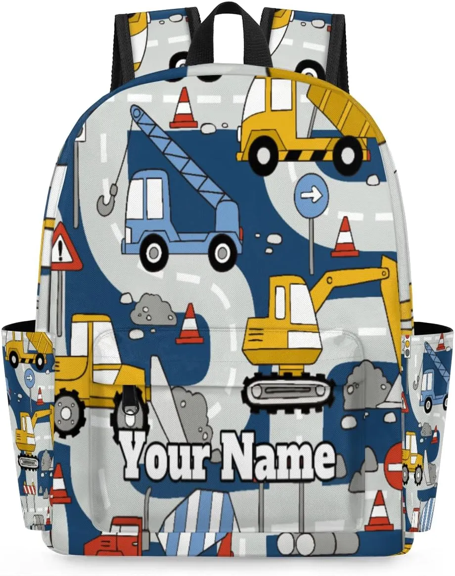 Personalized Construction Trucks Preschool Toddler Backpack for Boys Girls Custom Kids Name Small Bookbags Kindergarten Elementary Backpack, Cartoon Car