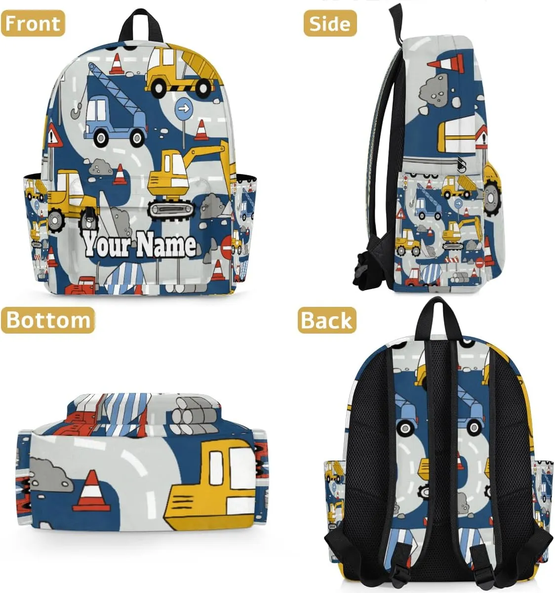 Personalized Construction Trucks Preschool Toddler Backpack for Boys Girls Custom Kids Name Small Bookbags Kindergarten Elementary Backpack, Cartoon Car
