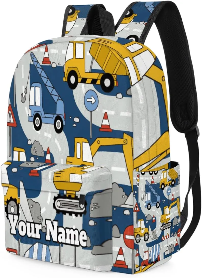 Personalized Construction Trucks Preschool Toddler Backpack for Boys Girls Custom Kids Name Small Bookbags Kindergarten Elementary Backpack, Cartoon Car