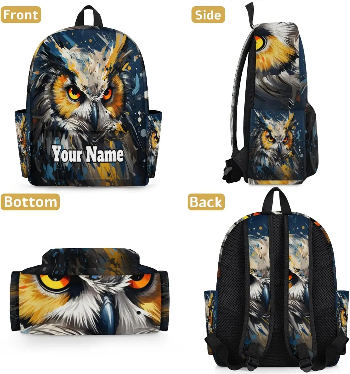 Personalized Cute Owl Preschool Toddler Backpack for Boys Girls Custom Kids Name Small Bookbags Kindergarten Elementary Backpack, Animals Owl