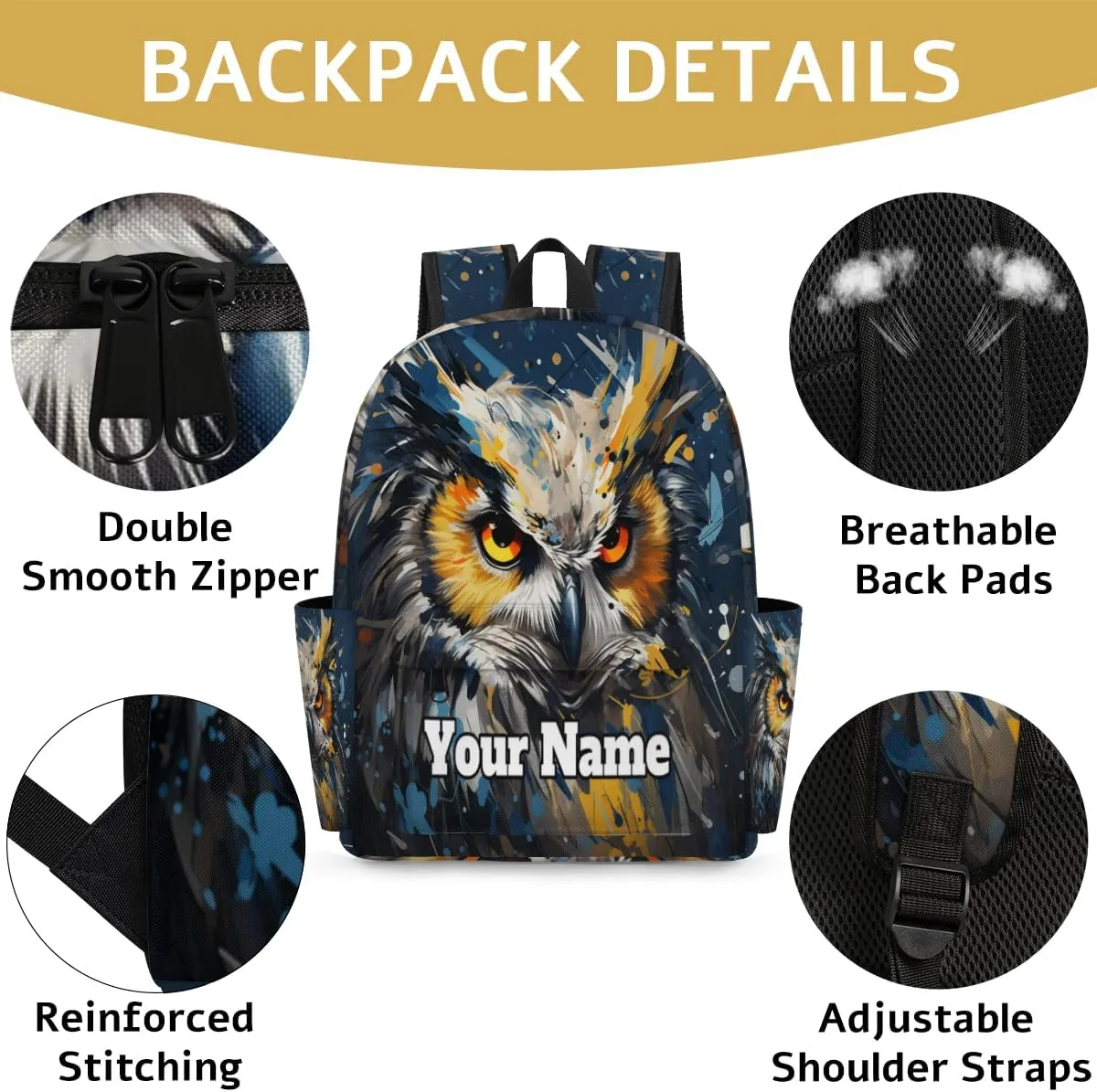 Personalized Cute Owl Preschool Toddler Backpack for Boys Girls Custom Kids Name Small Bookbags Kindergarten Elementary Backpack, Animals Owl