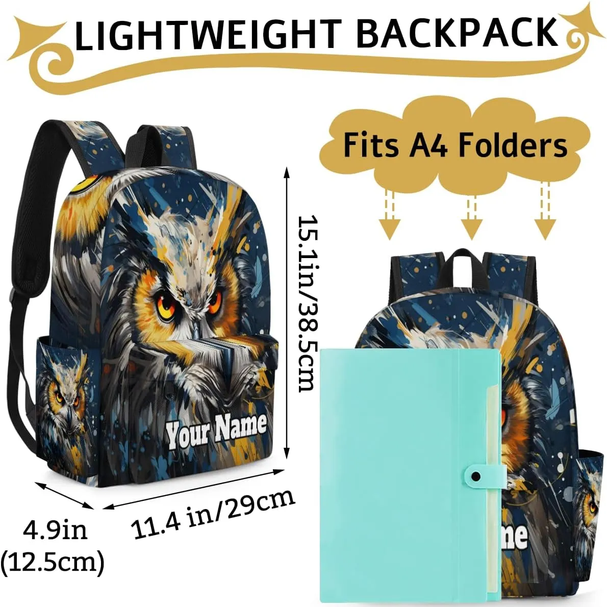 Personalized Cute Owl Preschool Toddler Backpack for Boys Girls Custom Kids Name Small Bookbags Kindergarten Elementary Backpack, Animals Owl