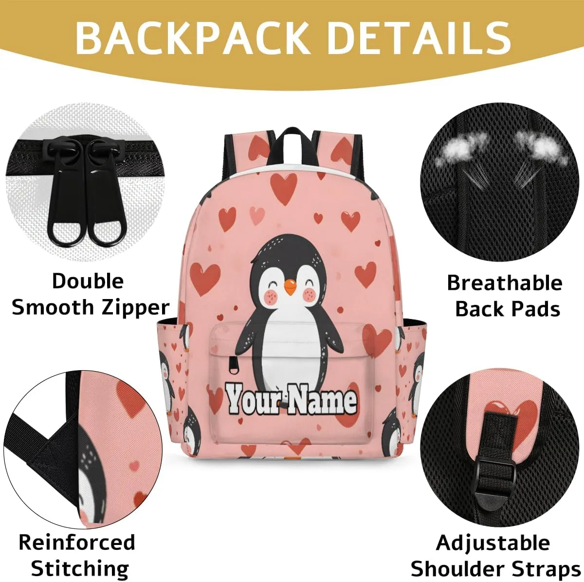 Personalized Cute Penguins Preschool Toddler Backpack for Boys Girls Custom Kids Name Small Bookbags Kindergarten Elementary Backpack, Penguin