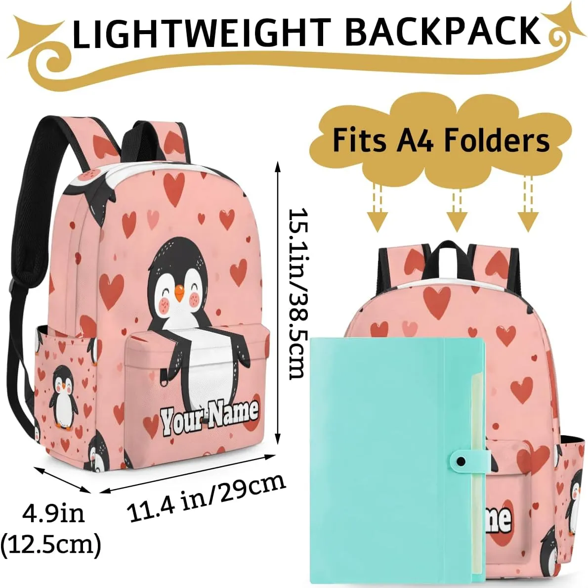 Personalized Cute Penguins Preschool Toddler Backpack for Boys Girls Custom Kids Name Small Bookbags Kindergarten Elementary Backpack, Penguin