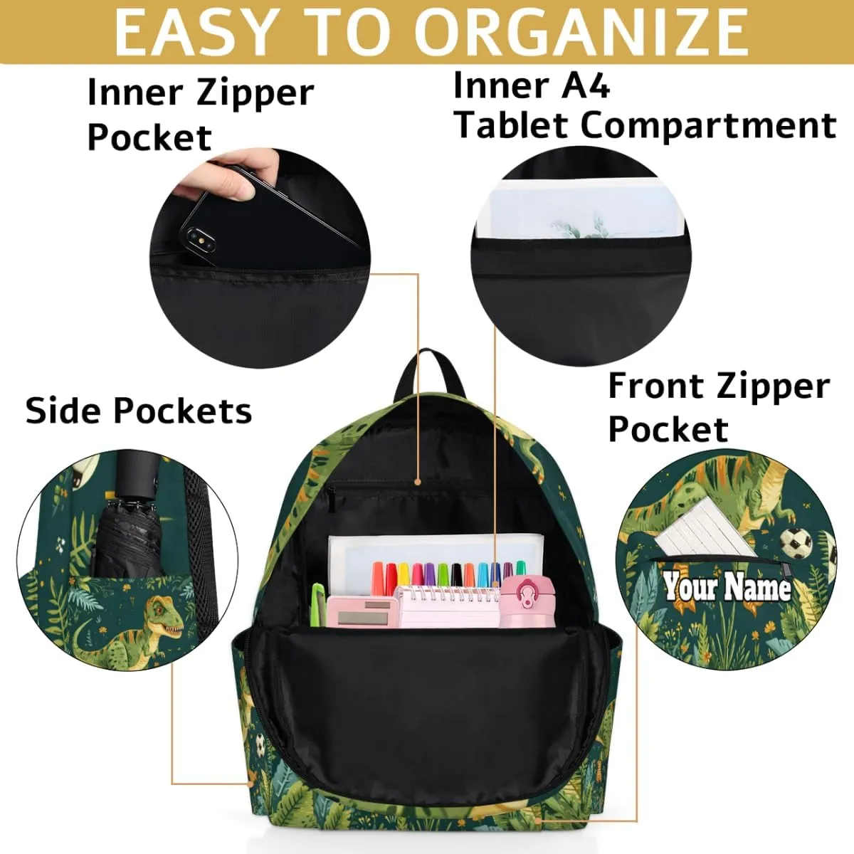 Personalized Dinosaur Preschool Toddler Backpack for Boys Girls Custom Kids Name Small Bookbags Kindergarten Elementary Backpack, Sports Soccer