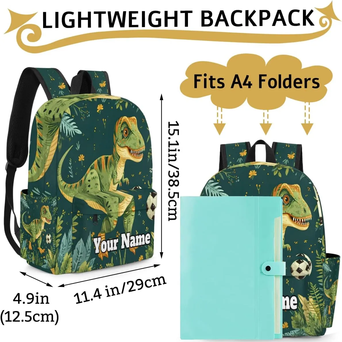 Personalized Dinosaur Preschool Toddler Backpack for Boys Girls Custom Kids Name Small Bookbags Kindergarten Elementary Backpack, Sports Soccer