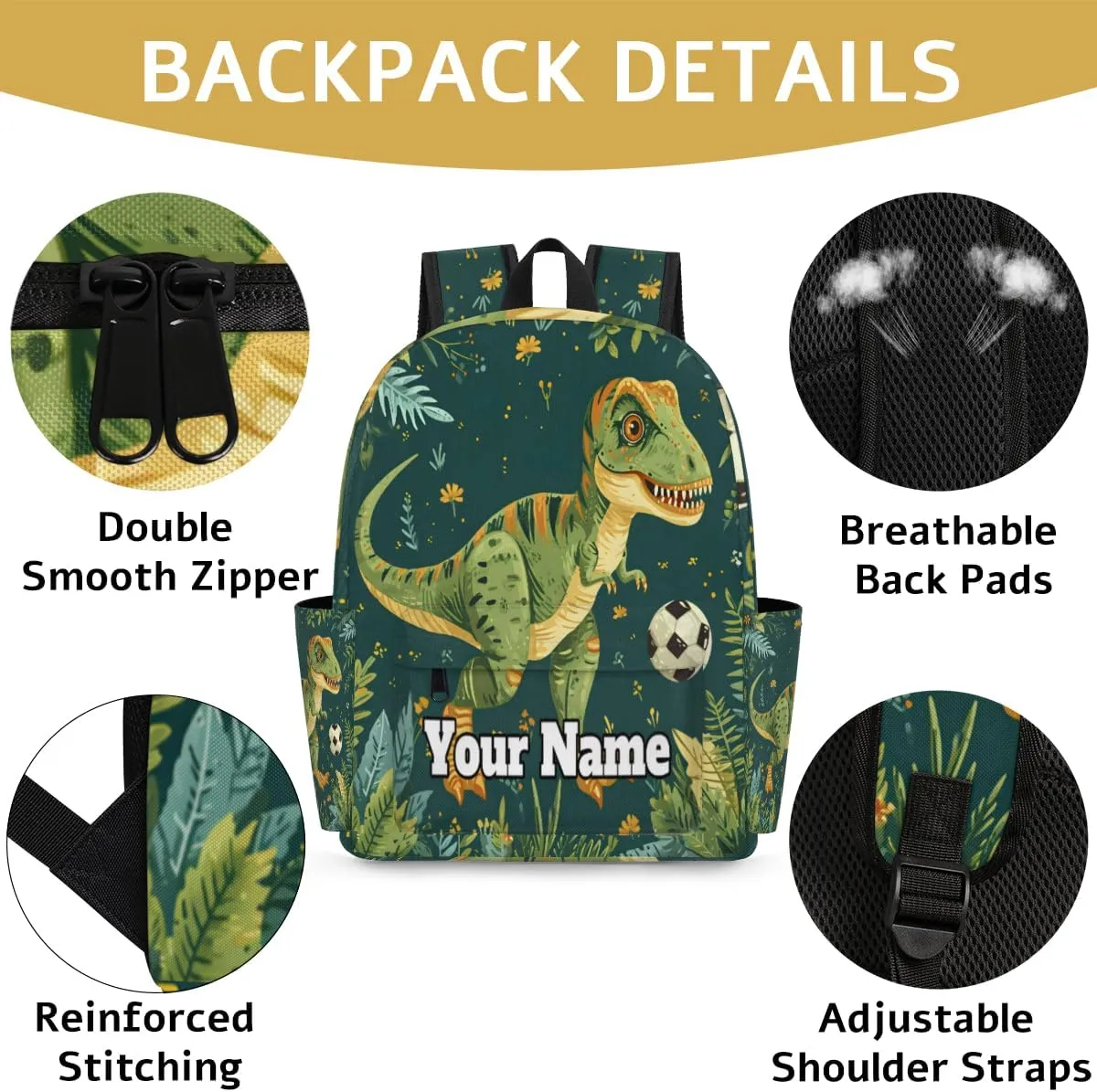 Personalized Dinosaur Preschool Toddler Backpack for Boys Girls Custom Kids Name Small Bookbags Kindergarten Elementary Backpack, Sports Soccer