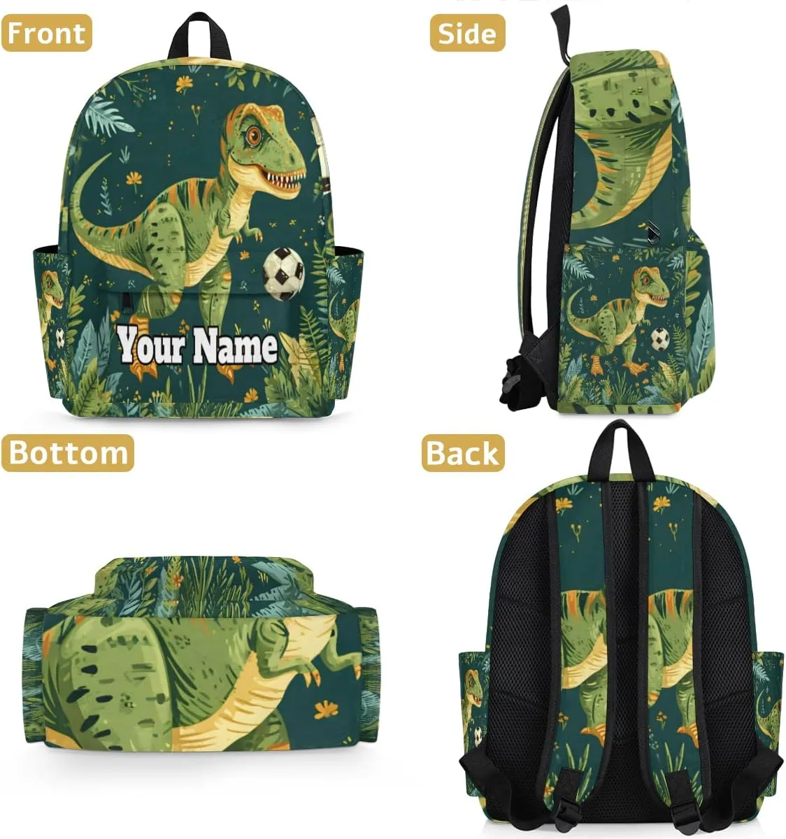 Personalized Dinosaur Preschool Toddler Backpack for Boys Girls Custom Kids Name Small Bookbags Kindergarten Elementary Backpack, Sports Soccer