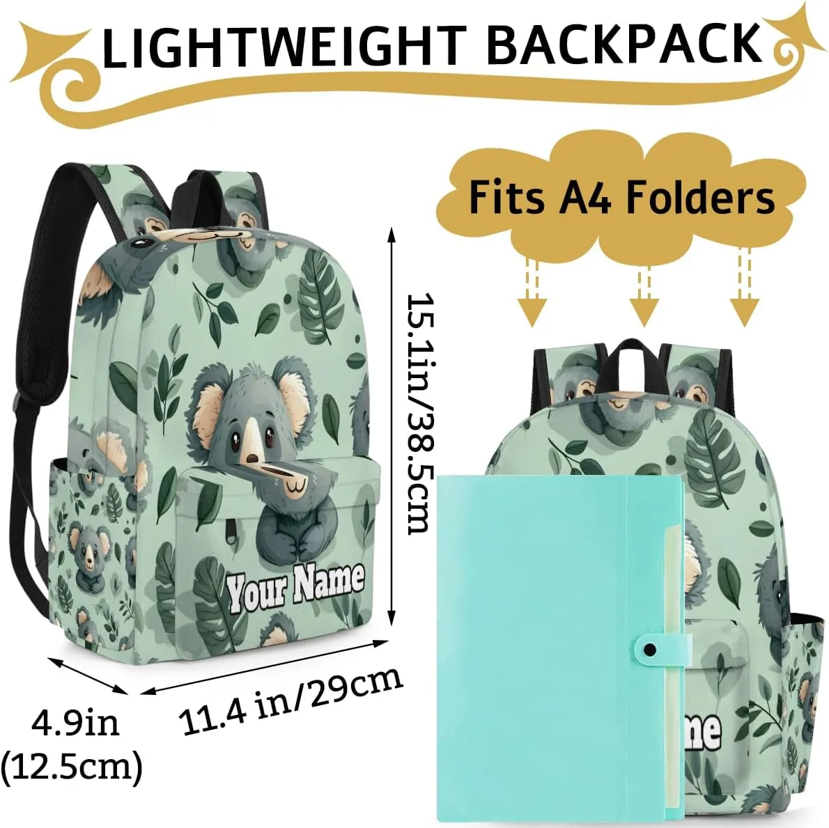 Personalized Koala Bear Preschool Toddler Backpack for Boys Girls Custom Kids Name Small Bookbags Kindergarten Elementary Backpack, Cute Koalas