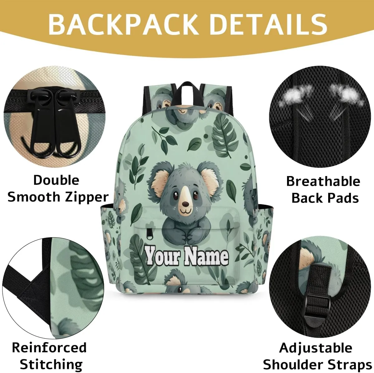 Personalized Koala Bear Preschool Toddler Backpack for Boys Girls Custom Kids Name Small Bookbags Kindergarten Elementary Backpack, Cute Koalas