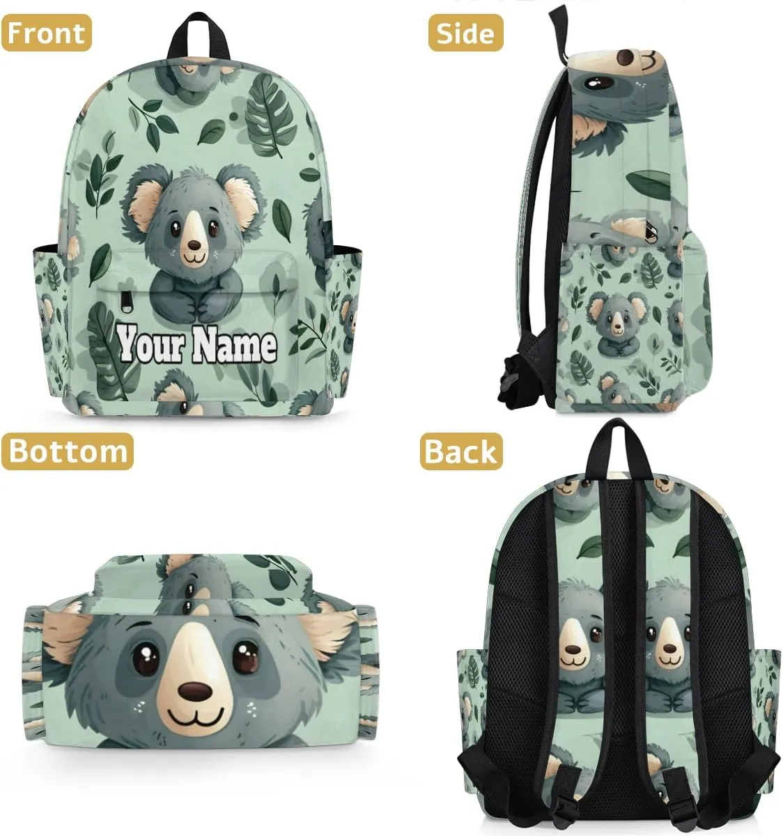 Personalized Koala Bear Preschool Toddler Backpack for Boys Girls Custom Kids Name Small Bookbags Kindergarten Elementary Backpack, Cute Koalas