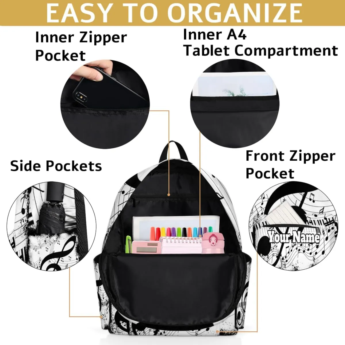 Personalized Music Notes Preschool Toddler Backpack for Boys Girls Custom Kids Name Small Bookbags Kindergarten Elementary Backpack, Piano Keyboard