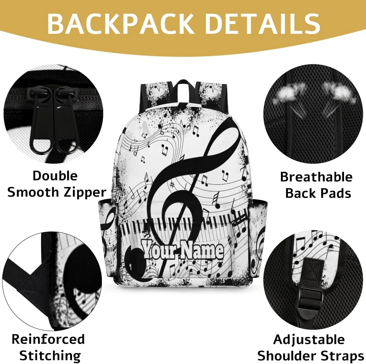 Personalized Music Notes Preschool Toddler Backpack for Boys Girls Custom Kids Name Small Bookbags Kindergarten Elementary Backpack, Piano Keyboard