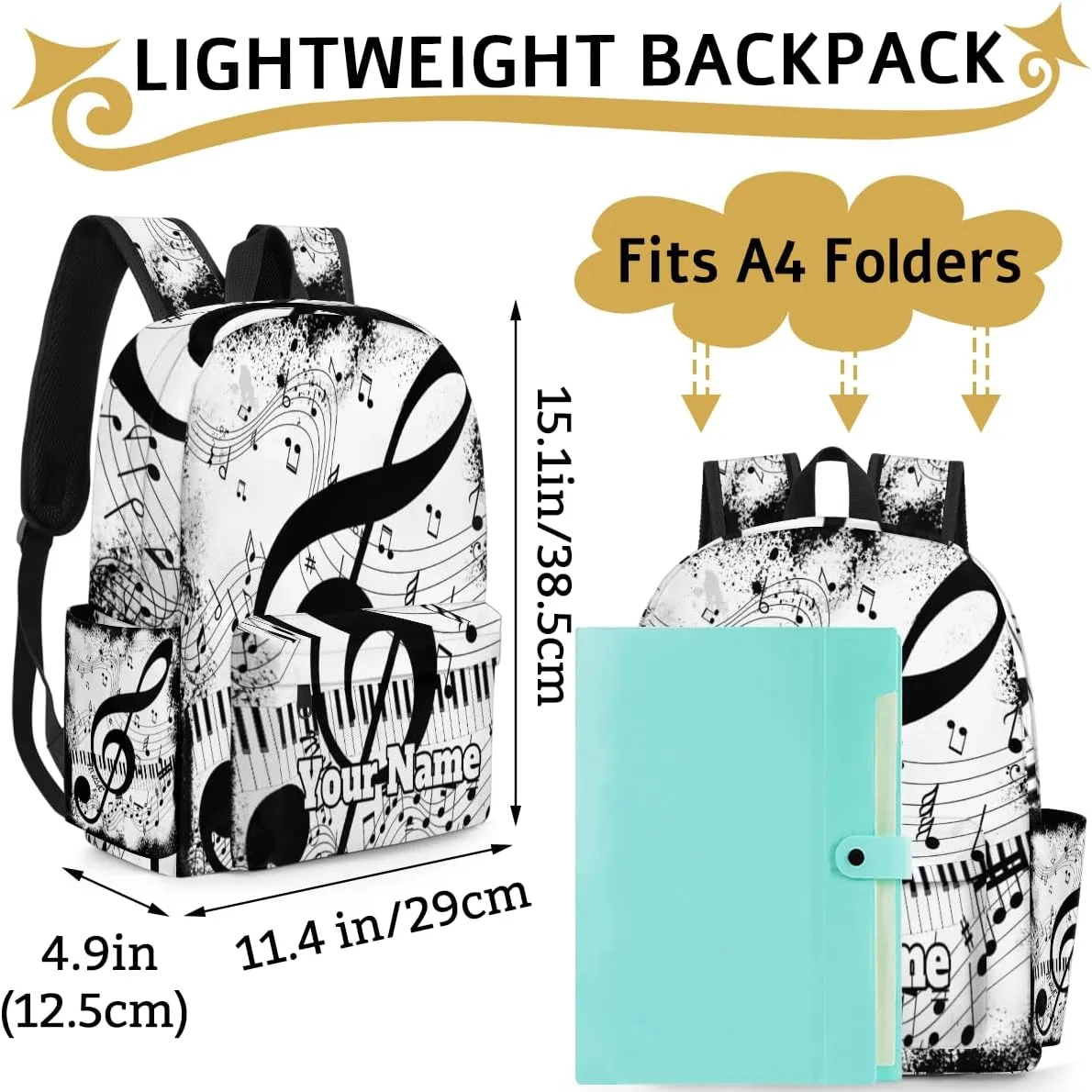 Personalized Music Notes Preschool Toddler Backpack for Boys Girls Custom Kids Name Small Bookbags Kindergarten Elementary Backpack, Piano Keyboard