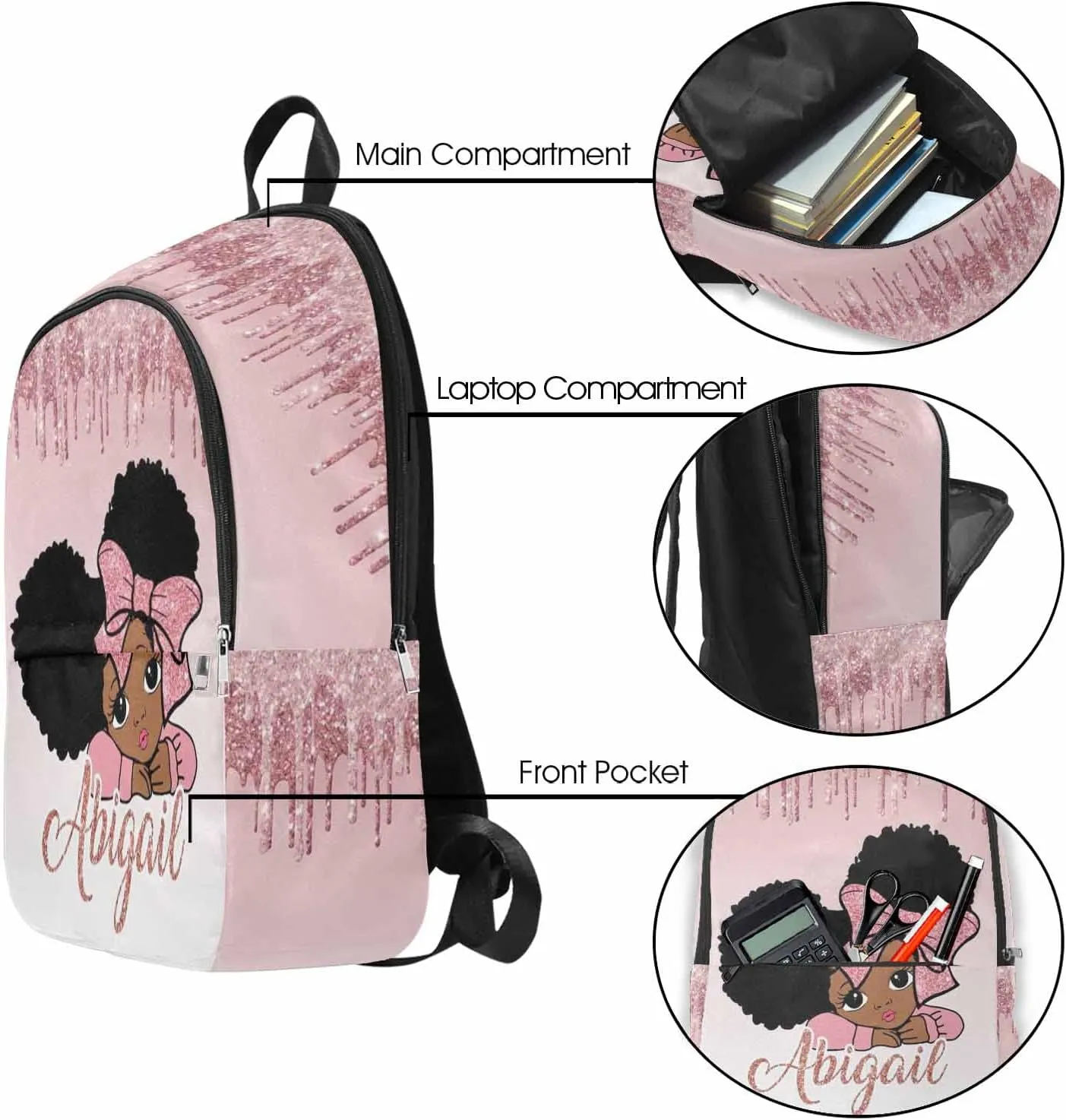 Personalized Name Bags Pink Drip Peekaboo Girl Travel Daypack Large Capacity Rucksack High School Book Bag Computer Laptop Bag for Girls Boys Women Men