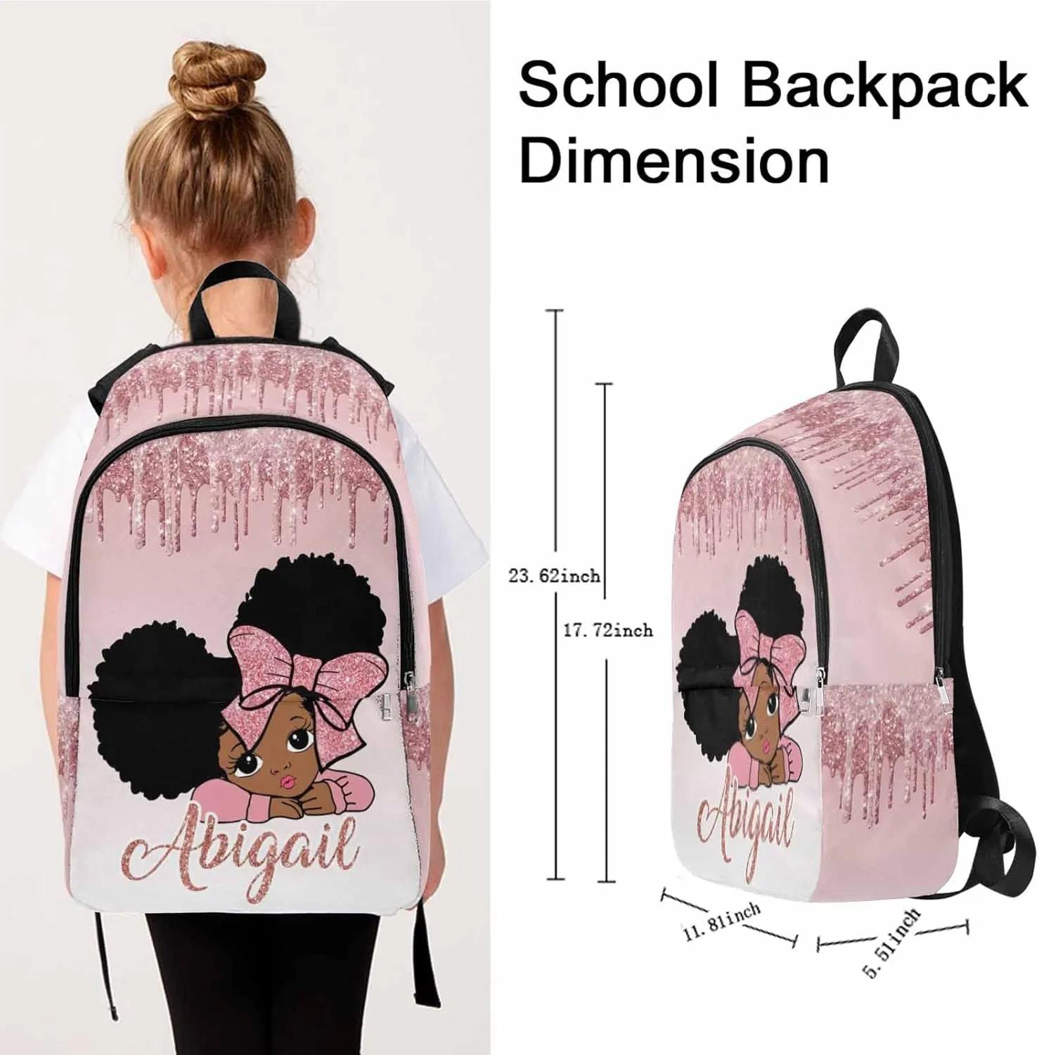 Personalized Name Bags Pink Drip Peekaboo Girl Travel Daypack Large Capacity Rucksack High School Book Bag Computer Laptop Bag for Girls Boys Women Men