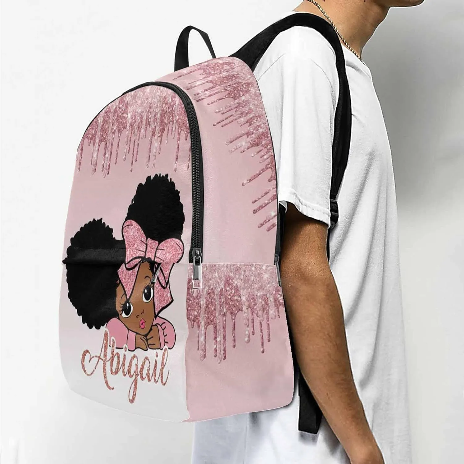 Personalized Name Bags Pink Drip Peekaboo Girl Travel Daypack Large Capacity Rucksack High School Book Bag Computer Laptop Bag for Girls Boys Women Men