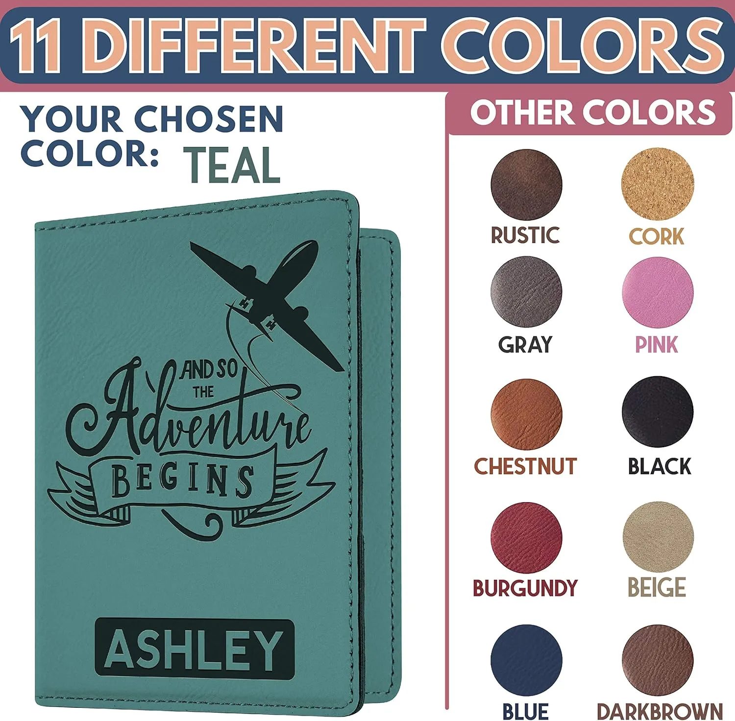 Personalized Passport Holder, 10 Color Leatherette Passport Cover for Women and Men, Custom Travel Accessories, Travel Wallet, Family Passport Wallet, Travel Gifts - Teal