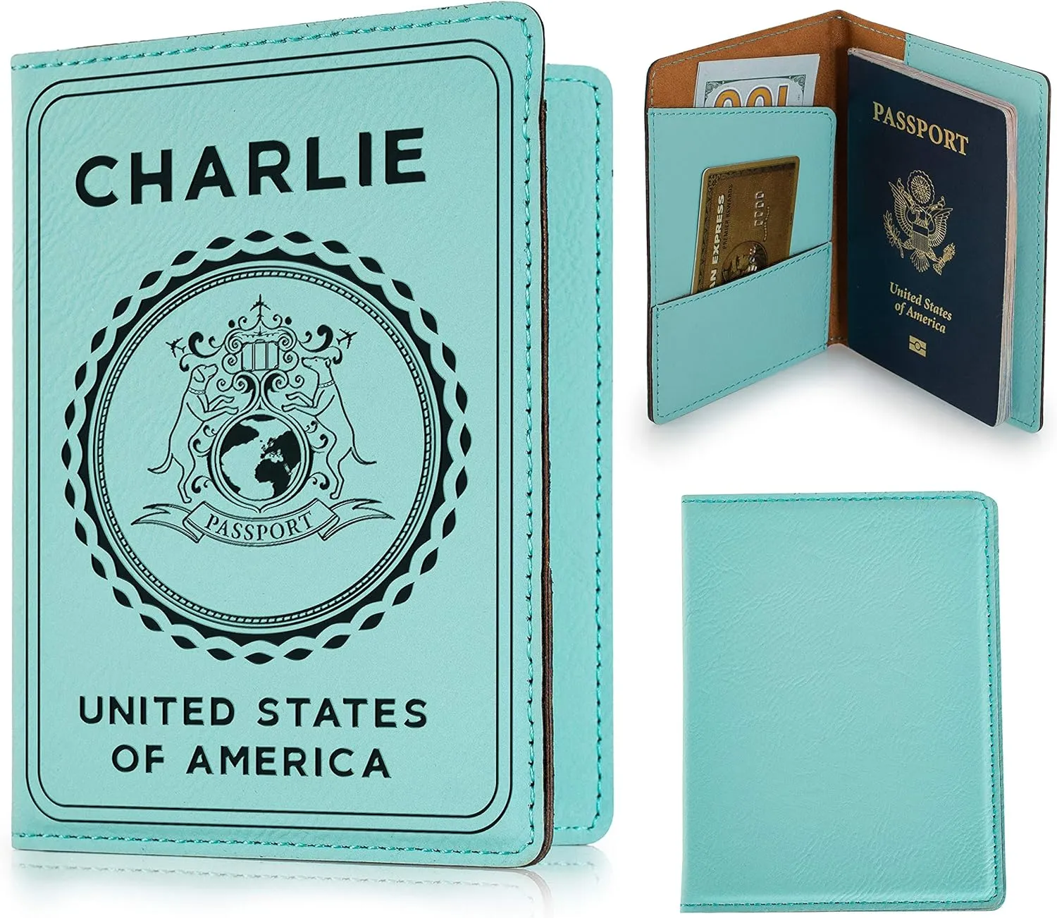 Personalized Passport Holder, 10 Color Leatherette Passport Cover for Women and Men, Custom Travel Accessories, Travel Wallet, Family Passport Wallet, Travel Gifts - Teal