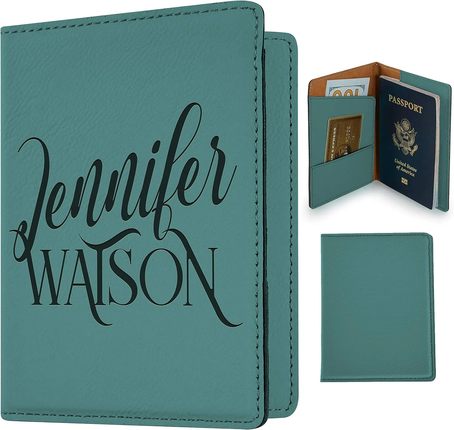 Personalized Passport Holder, 10 Color Leatherette Passport Cover for Women and Men, Custom Travel Accessories, Travel Wallet, Family Passport Wallet, Travel Gifts - Teal